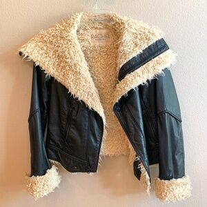 Rachel Roy leather moto jacket with faux fleece lining